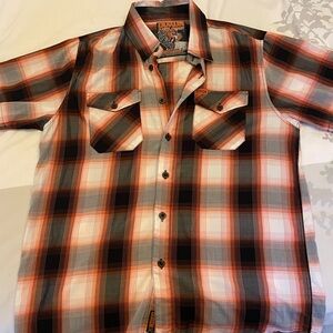Wrangler Orange and Black Plaid Short Sleeve Western Shirt